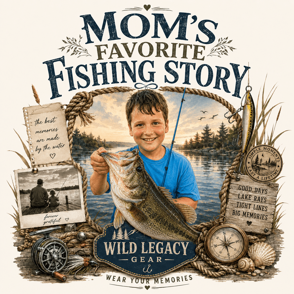 The family fishing photo transformed into personalized Wild Legacy artwork